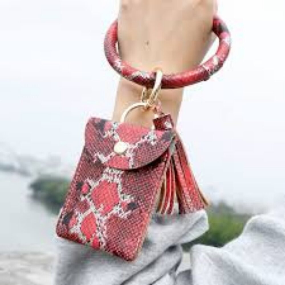 Red Snake Print Keychain Wallet